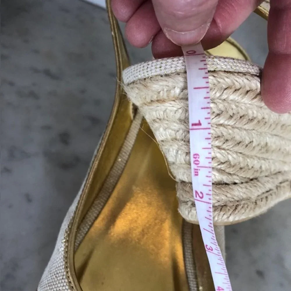TALBOTS Linen Gold Cross Toe Jute Slingback Wedge Sandals 9 1/2M